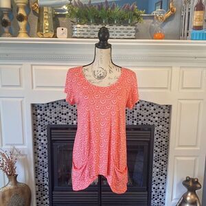 Fresh Produce coral print pocketed shirt with cool cut out back, size medium